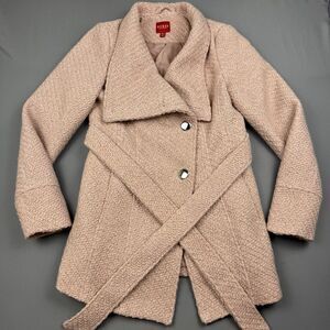 Guess Pink Boucle Double‎ Breasted Wool Pea Coat Cutaway Winter Dress Coat XS